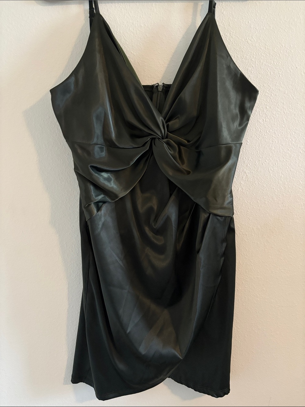 Lulu's Olive green Satin Twist-Front Mini Dress